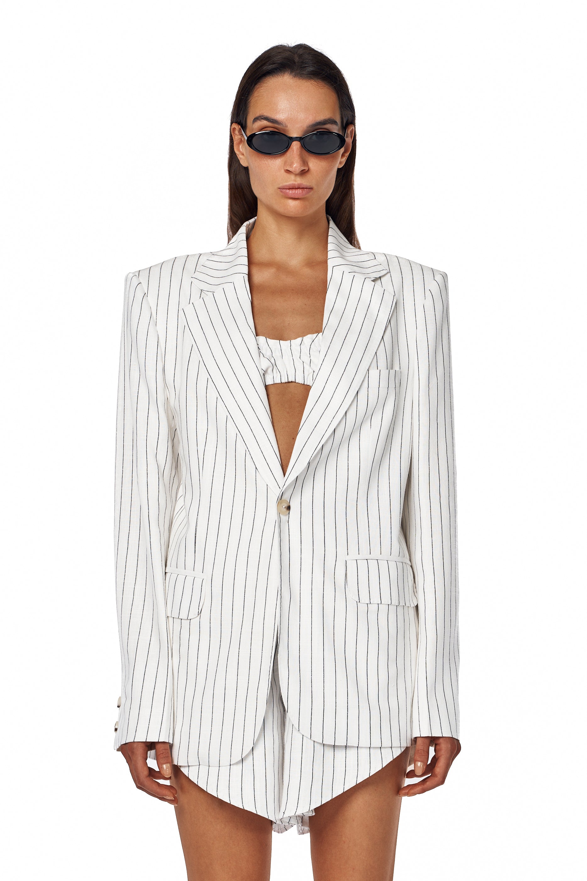 Striped linen blazer with minimal design — Lama Jouni