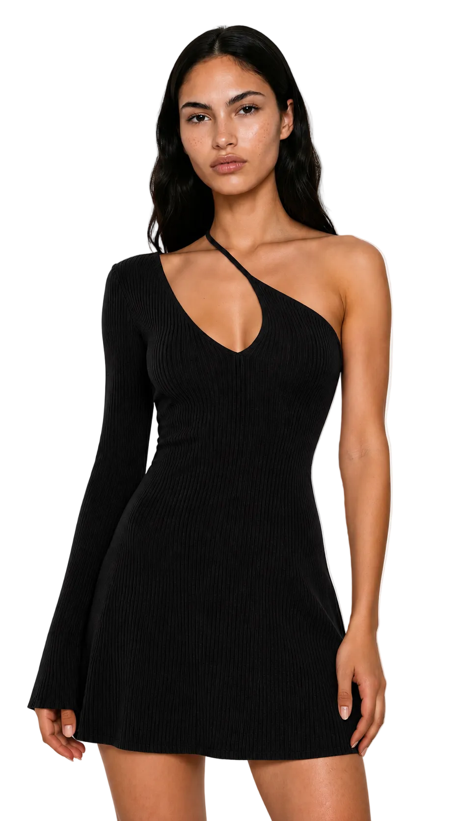 SPANDEX FLOWY DRESS IN BLACK