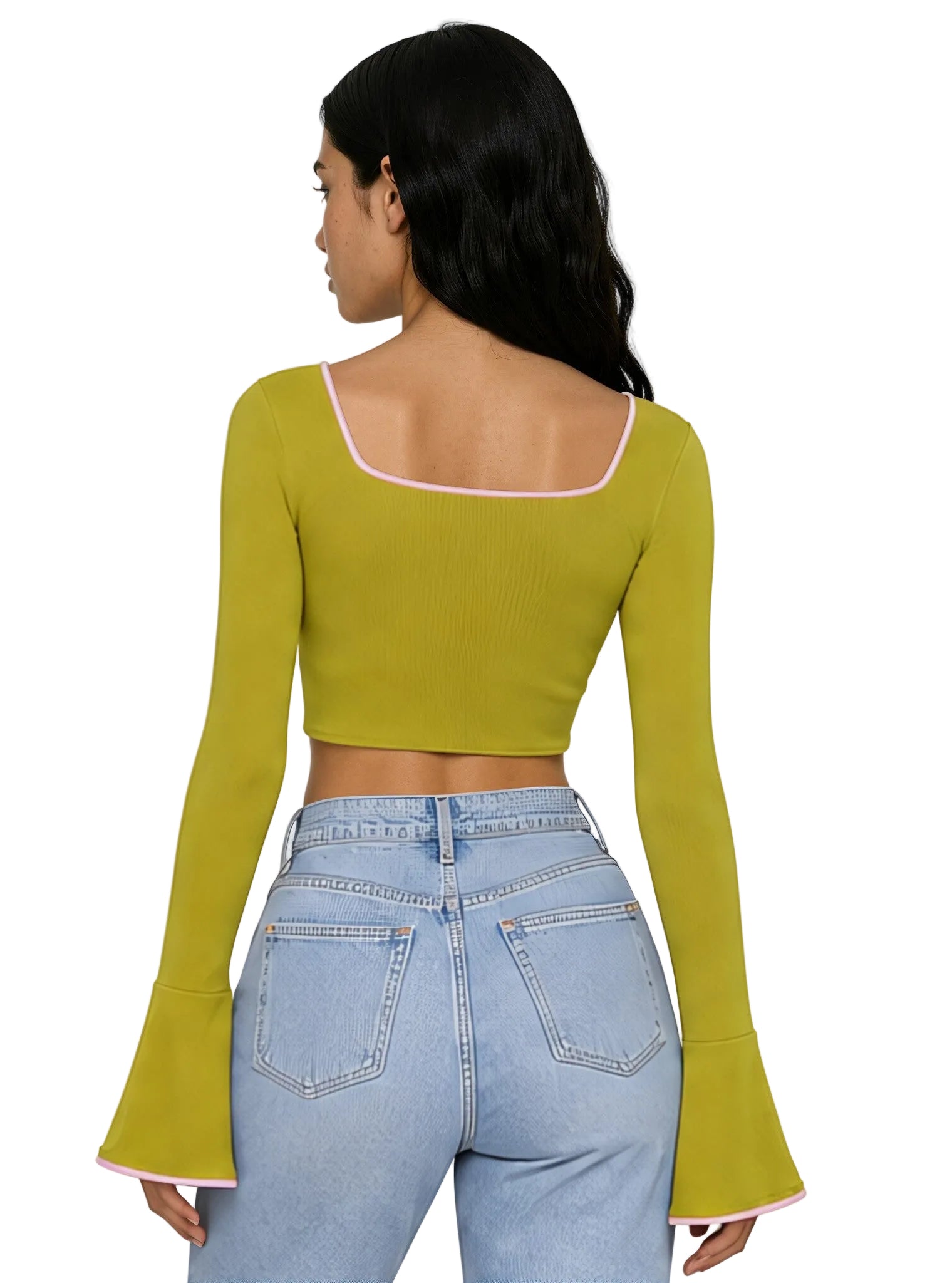 DRAPED BELL SLEEVE TOP IN GREEN & PINK