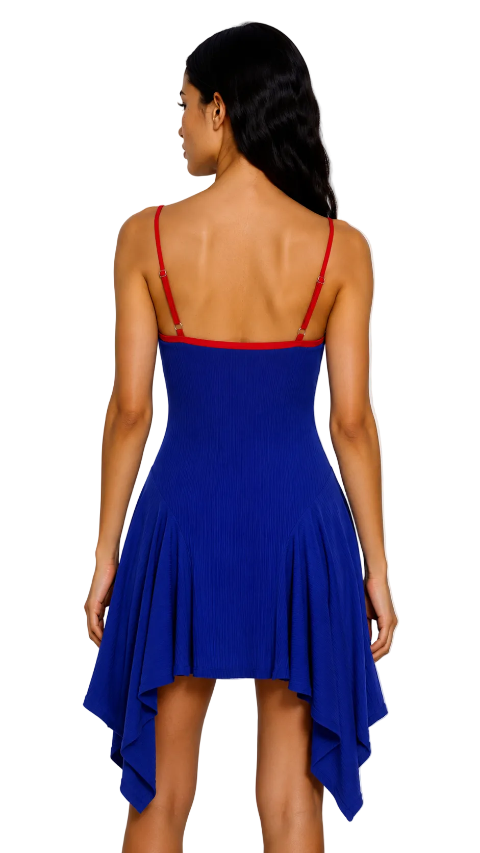 SARDINIA DRESS IN PIPED BLUE & RED