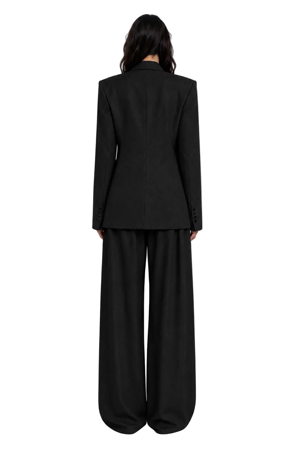 SEMI DOUBLE-BREASTED SUIT SET IN BLACK