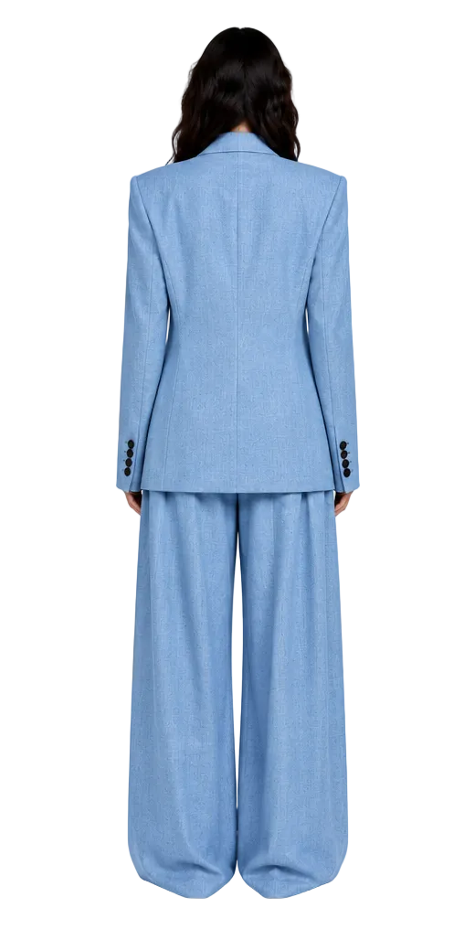 SEMI DOUBLE-BREASTED SUIT SET IN BLUE