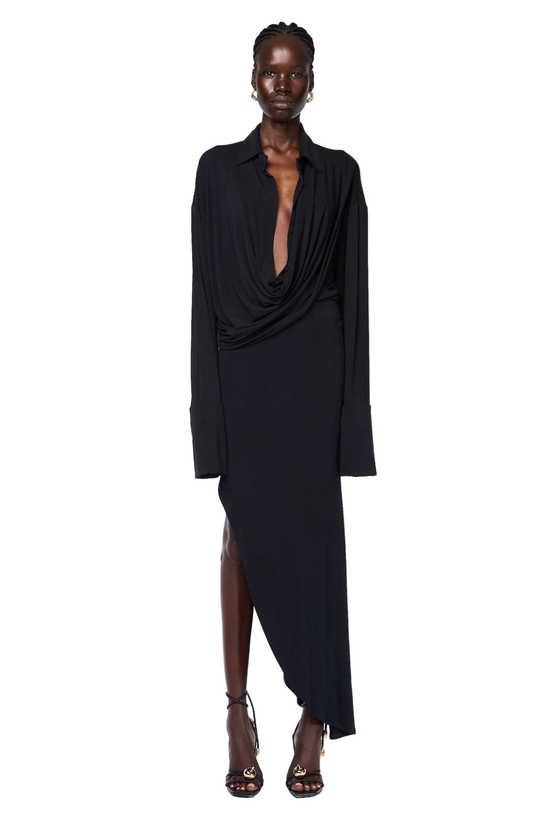 SHIRT DRAPED SLANTED DRESS