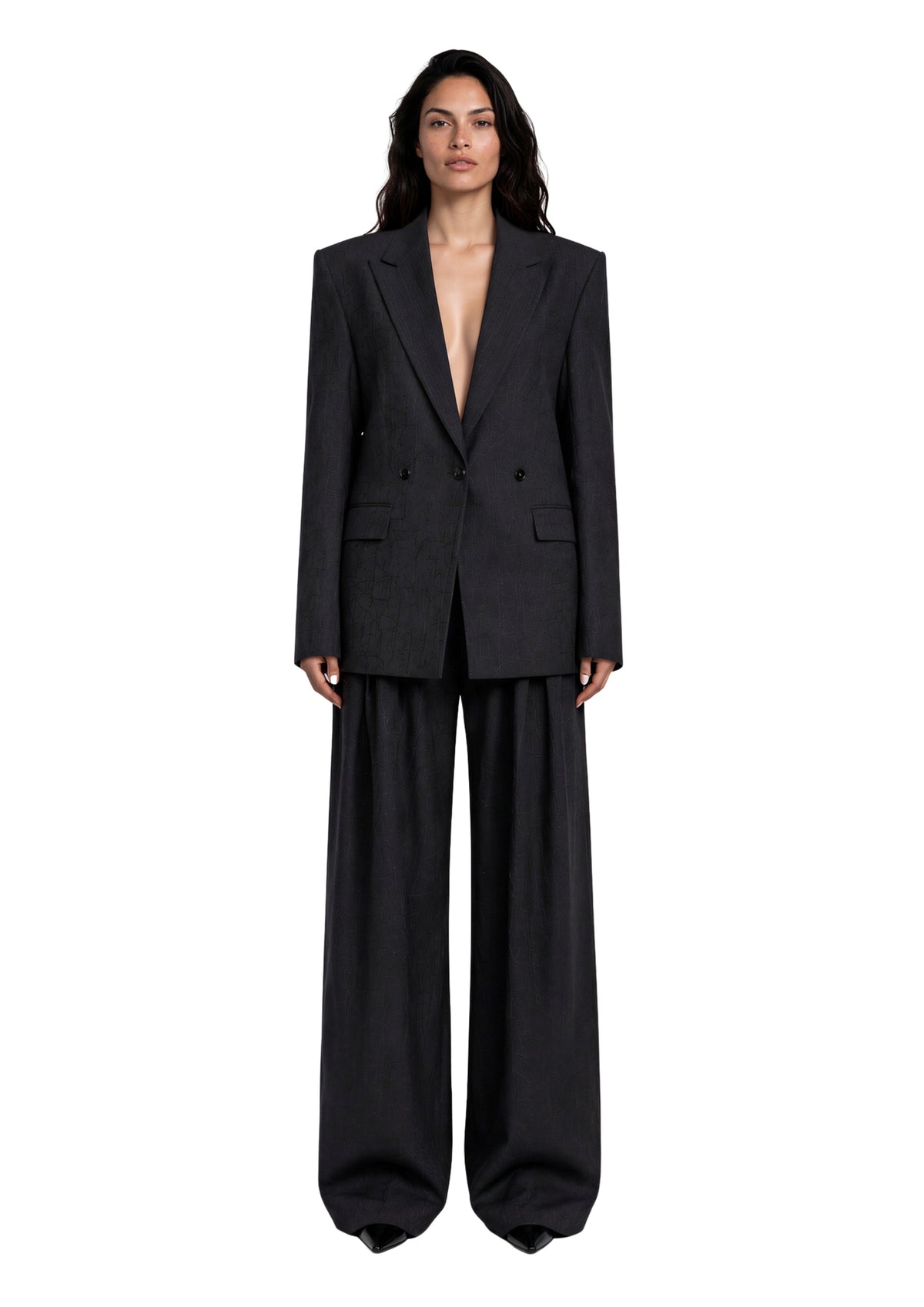 SEMI DOUBLE-BREASTED SUIT SET IN BLACK