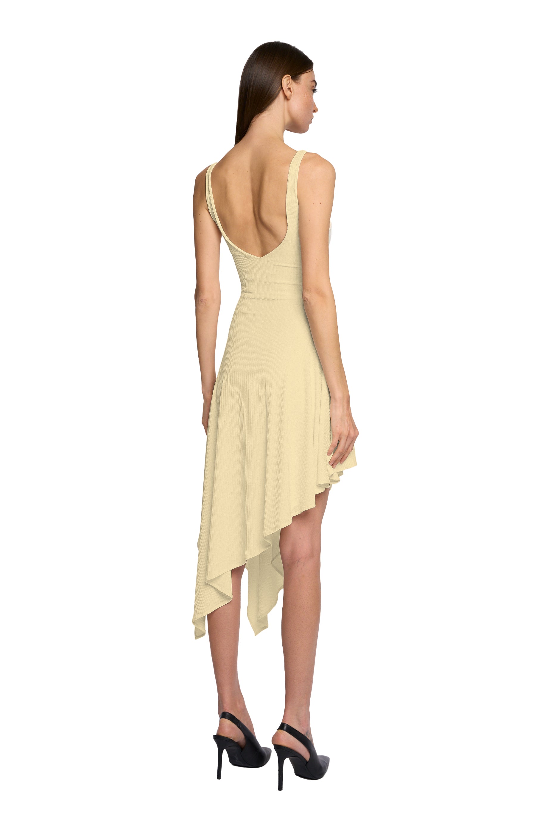 BIAS SQUARE NECK SLANTED DRESS IN VANILLA