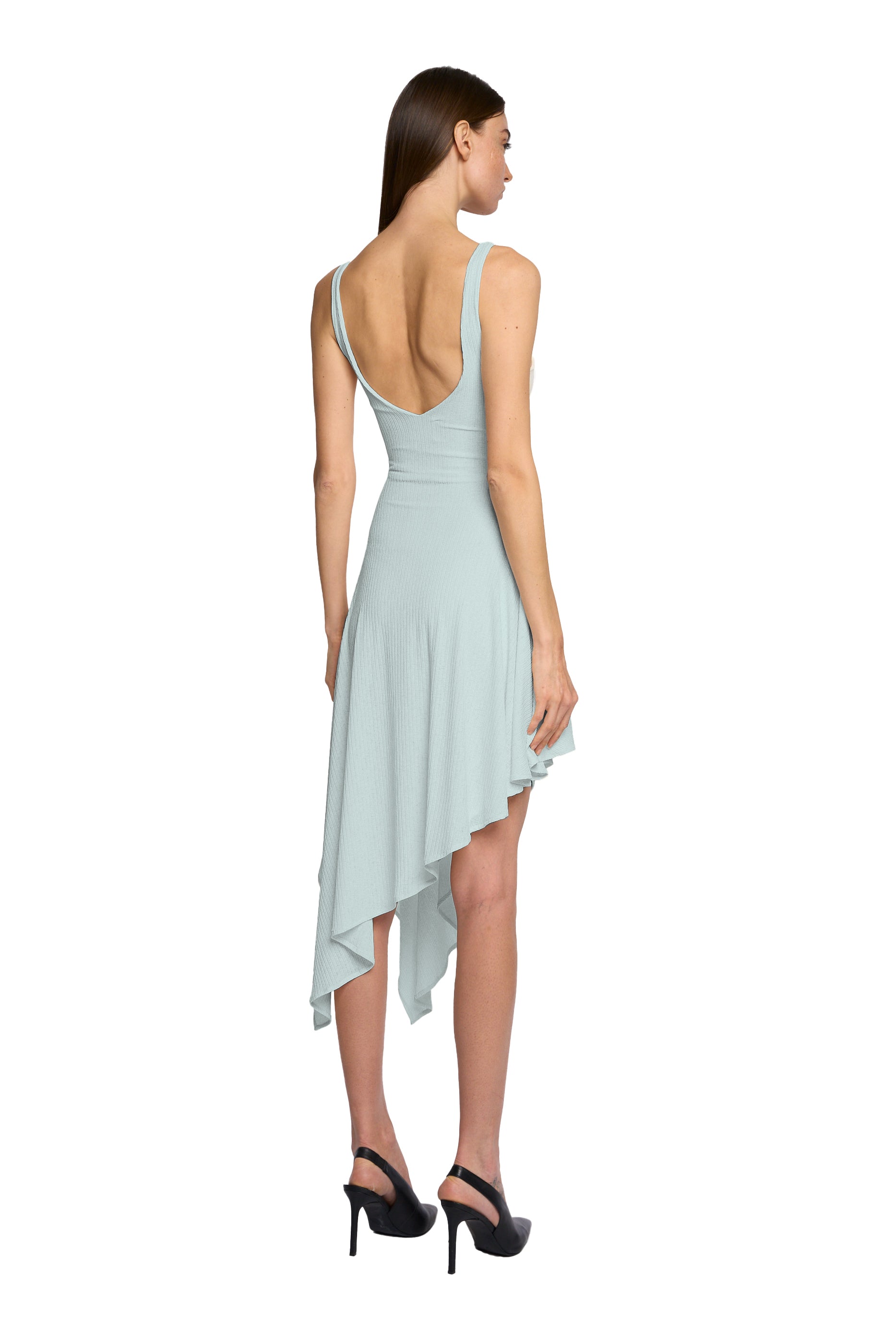 BIAS SQUARE NECK SLANTED DRESS IN COOL BLUE