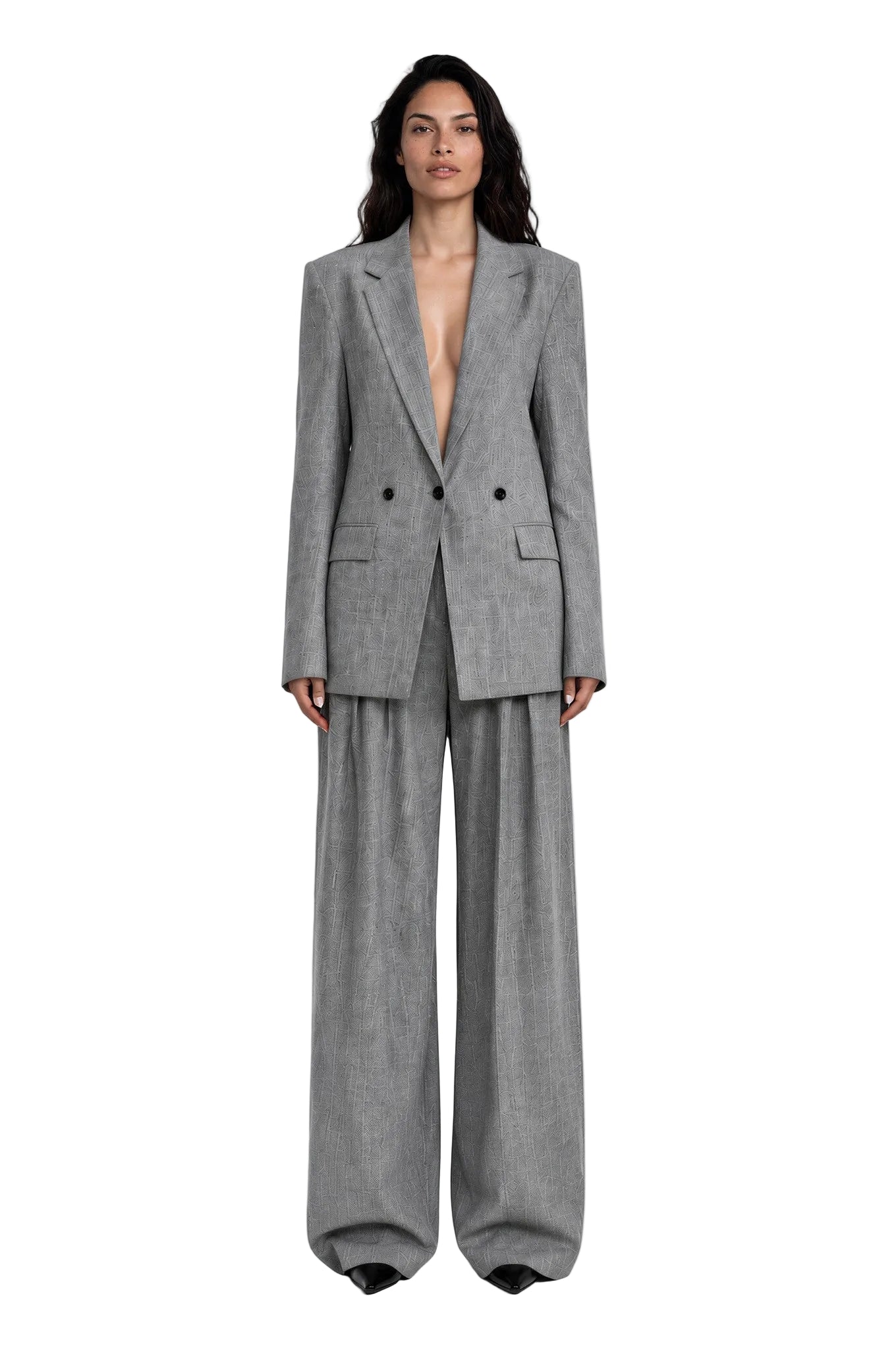 SEMI DOUBLE-BREASTED SUIT SET IN GREY