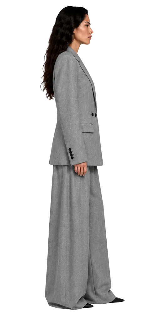 SEMI DOUBLE-BREASTED SUIT SET IN GREY