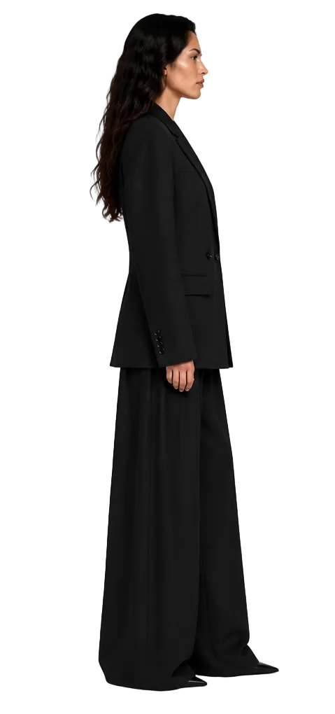 SEMI DOUBLE-BREASTED SUIT SET IN BLACK