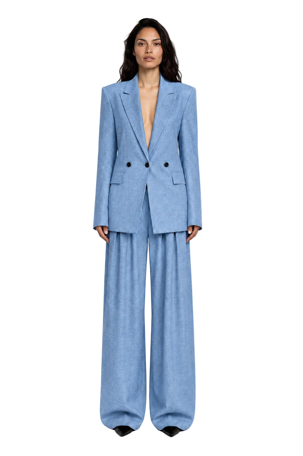 SEMI DOUBLE-BREASTED SUIT SET IN BLUE