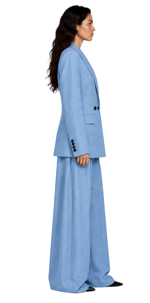 SEMI DOUBLE-BREASTED SUIT SET IN BLUE
