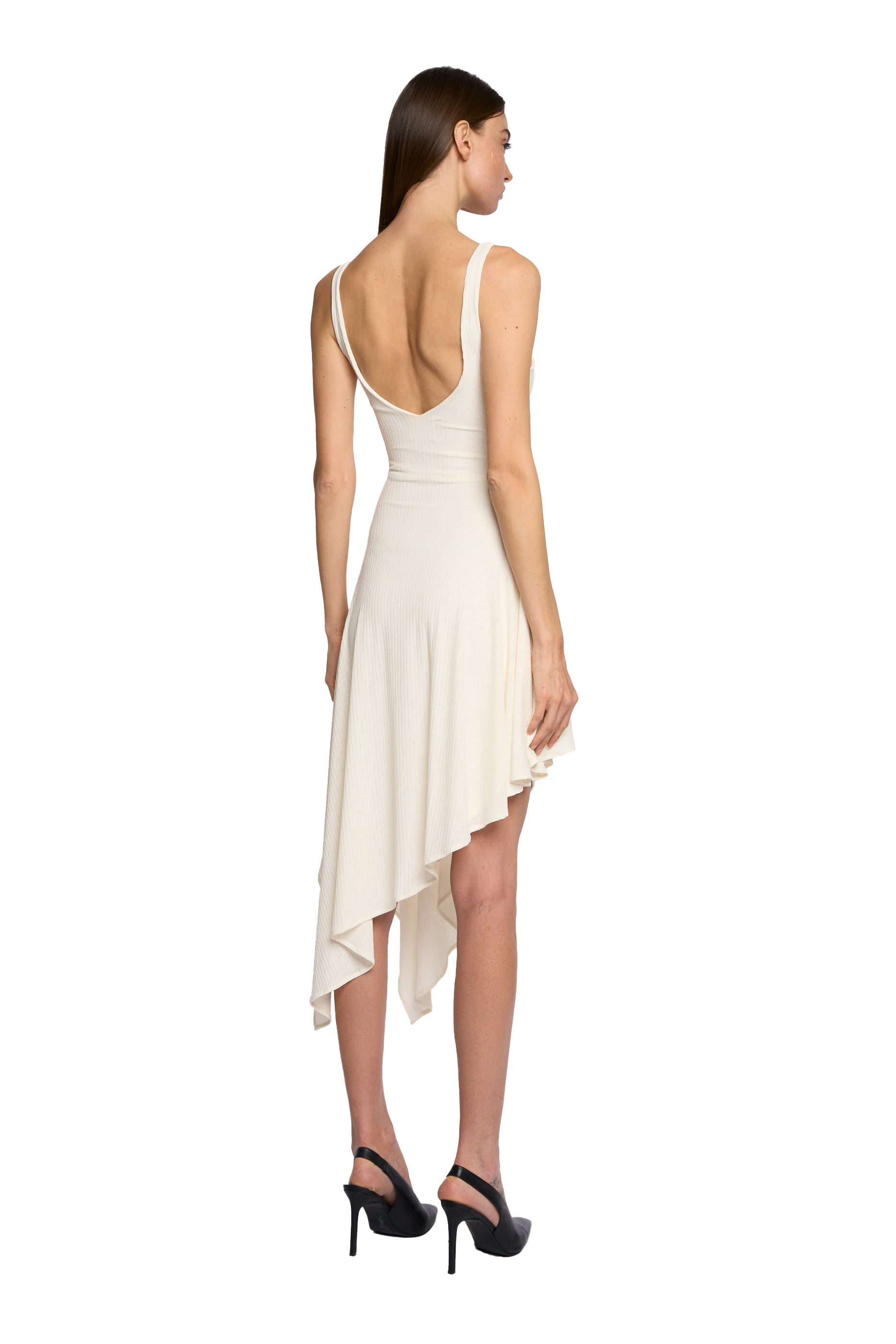 BIAS SQUARE NECK SLANTED DRESS IN BABY POWDER