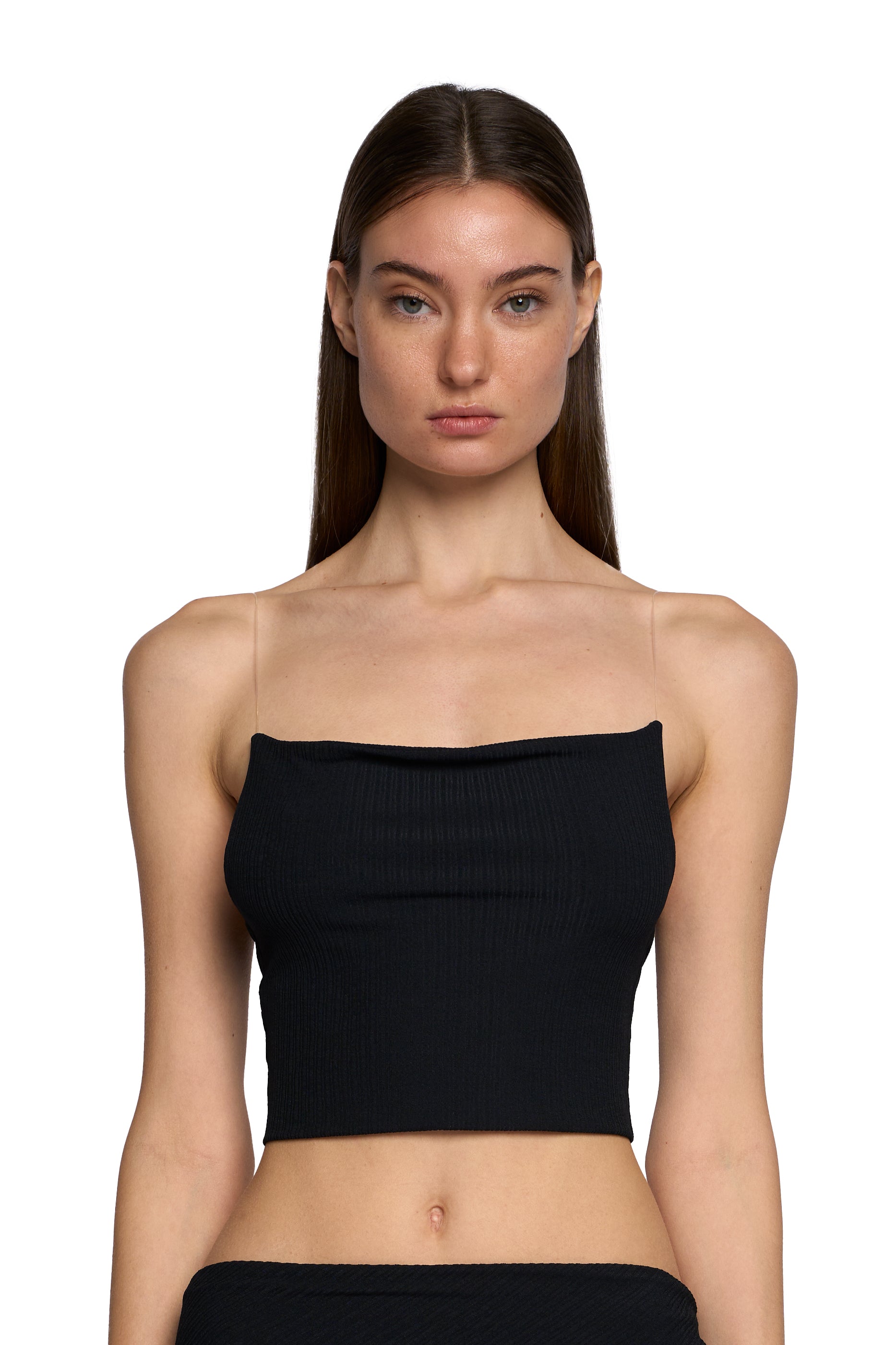 STRAIGHT NECK TUBE TOP WITH TRANSPARENT STRAPS