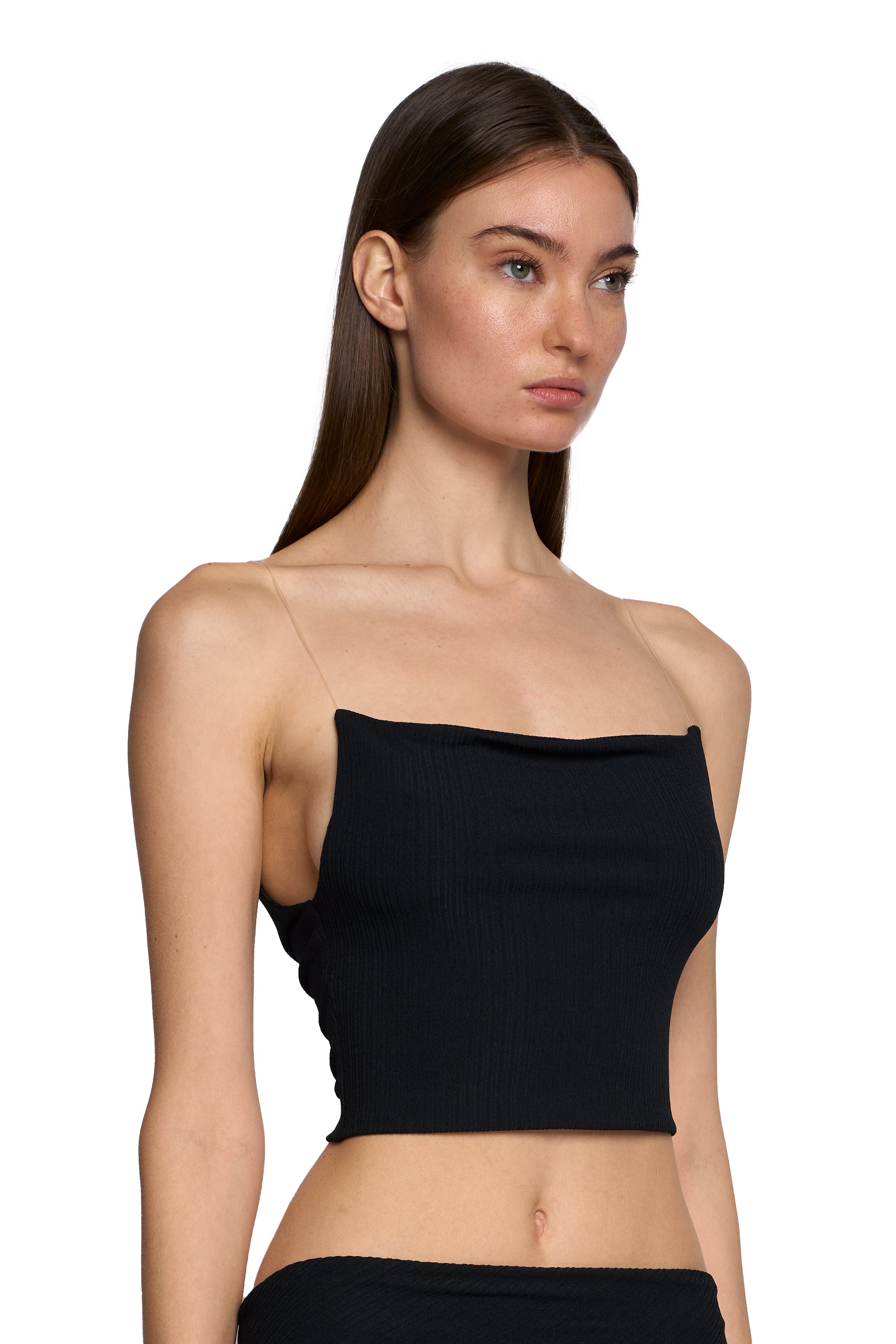 STRAIGHT NECK TUBE TOP WITH TRANSPARENT STRAPS