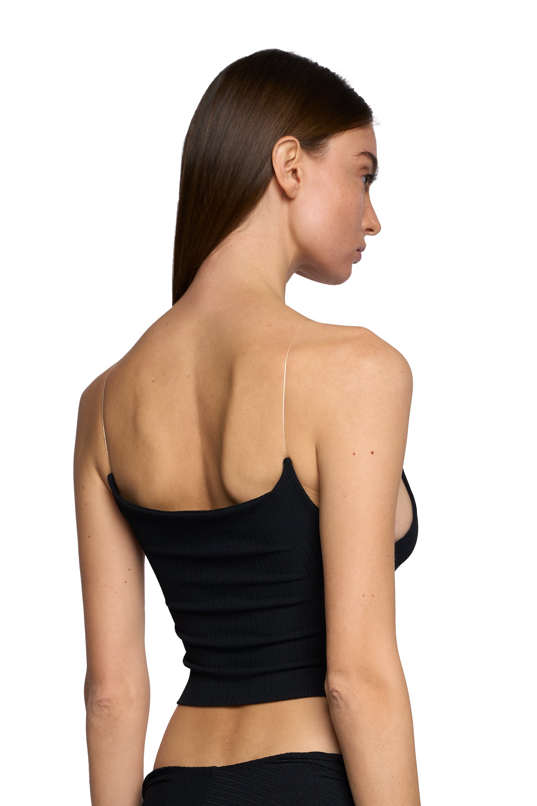 STRAIGHT NECK TUBE TOP WITH TRANSPARENT STRAPS