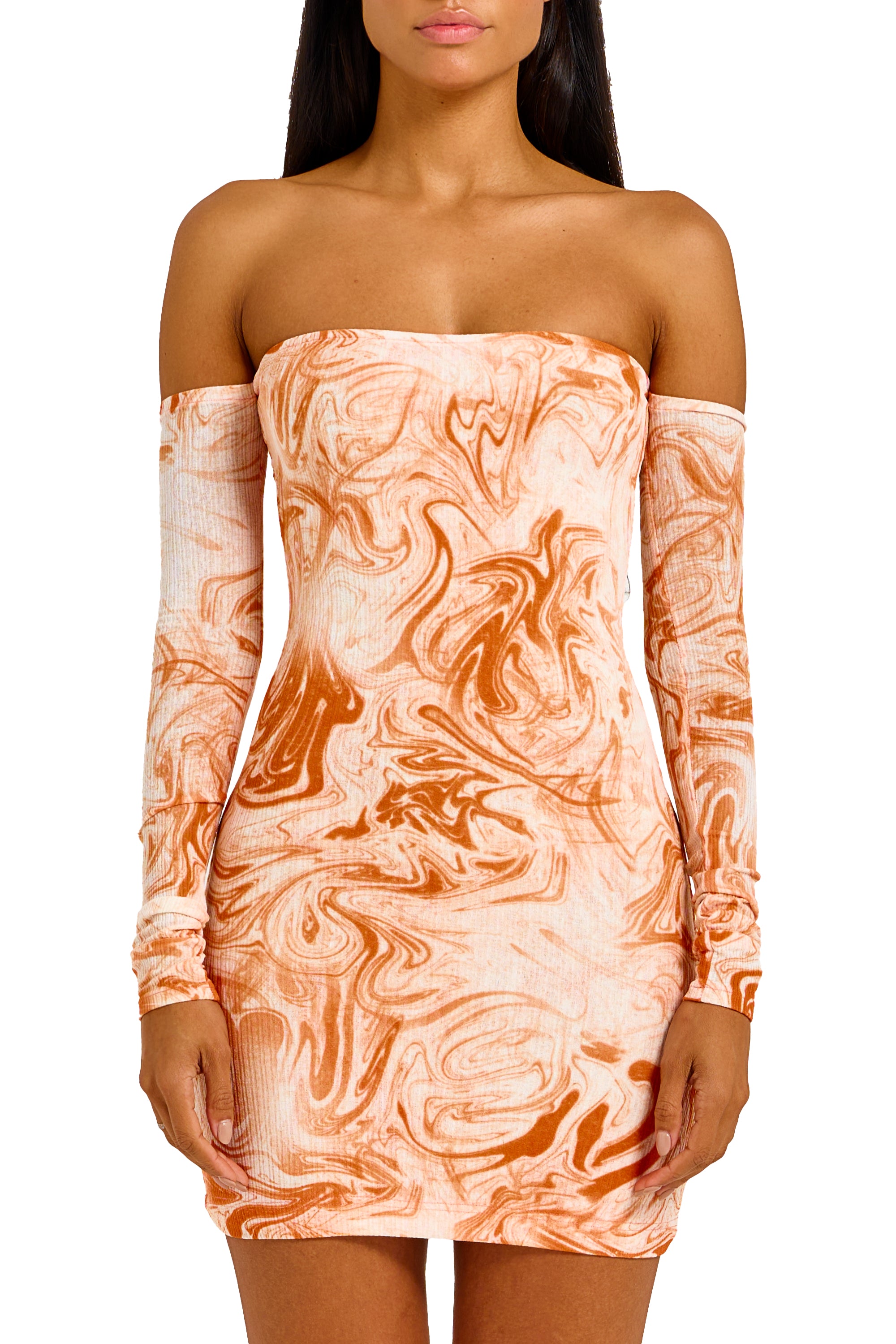 OFF SHOULDER DRESS IN ORANGE FLORAL