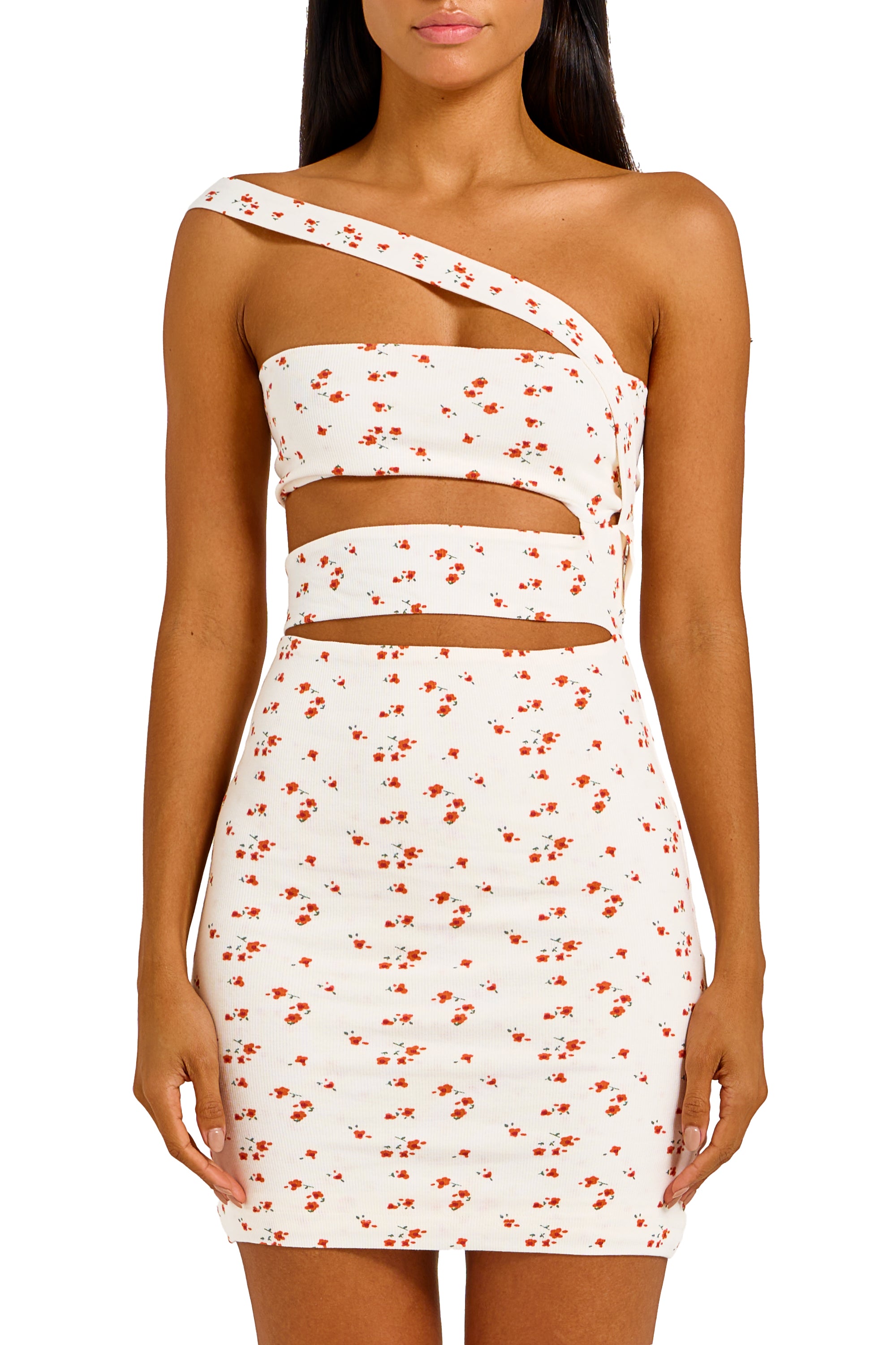 BANDAGE NECK DRESS IN WHITE FLORAL