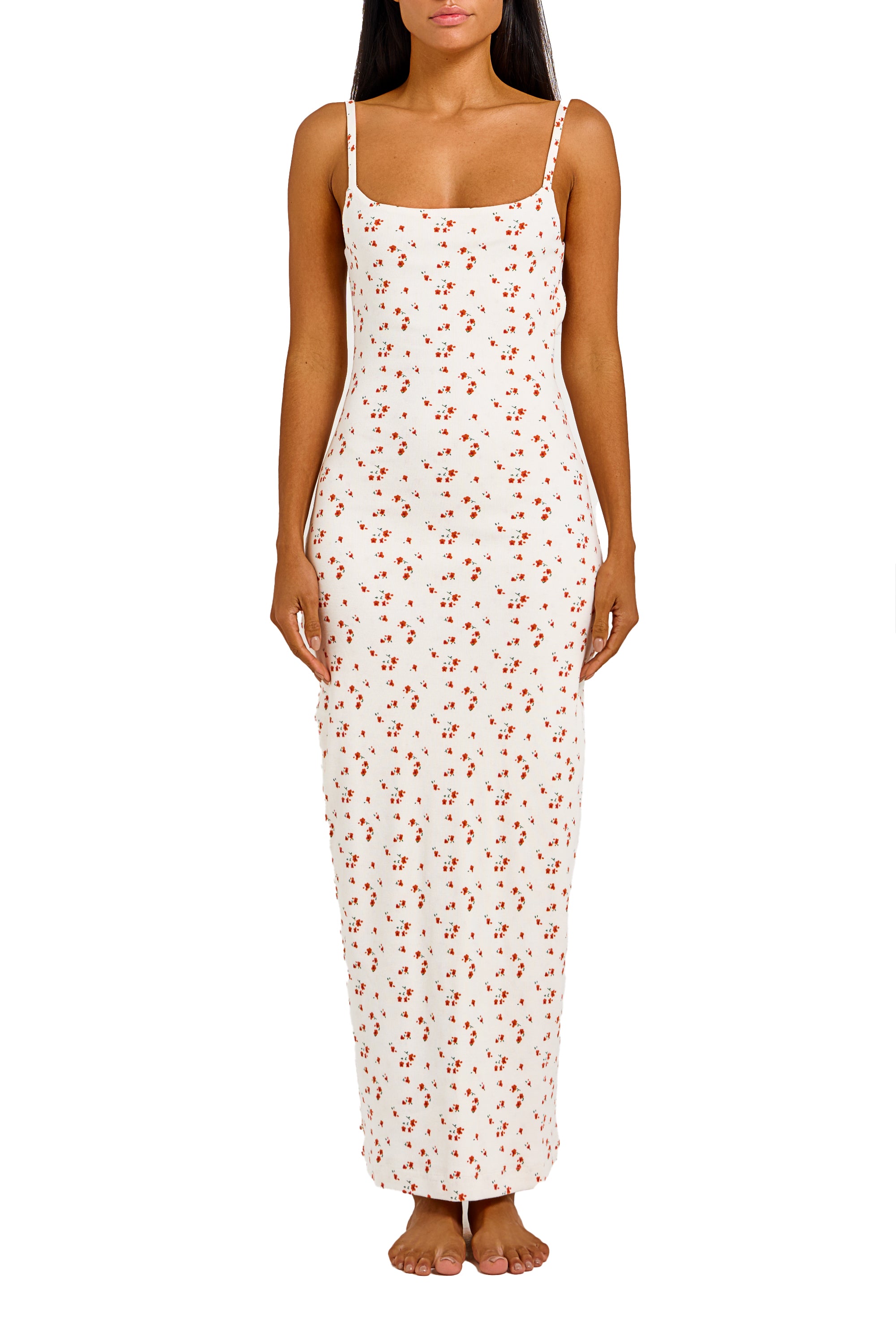 SQUARE NECK BACKLESS DRESS IN WHITE FLORAL