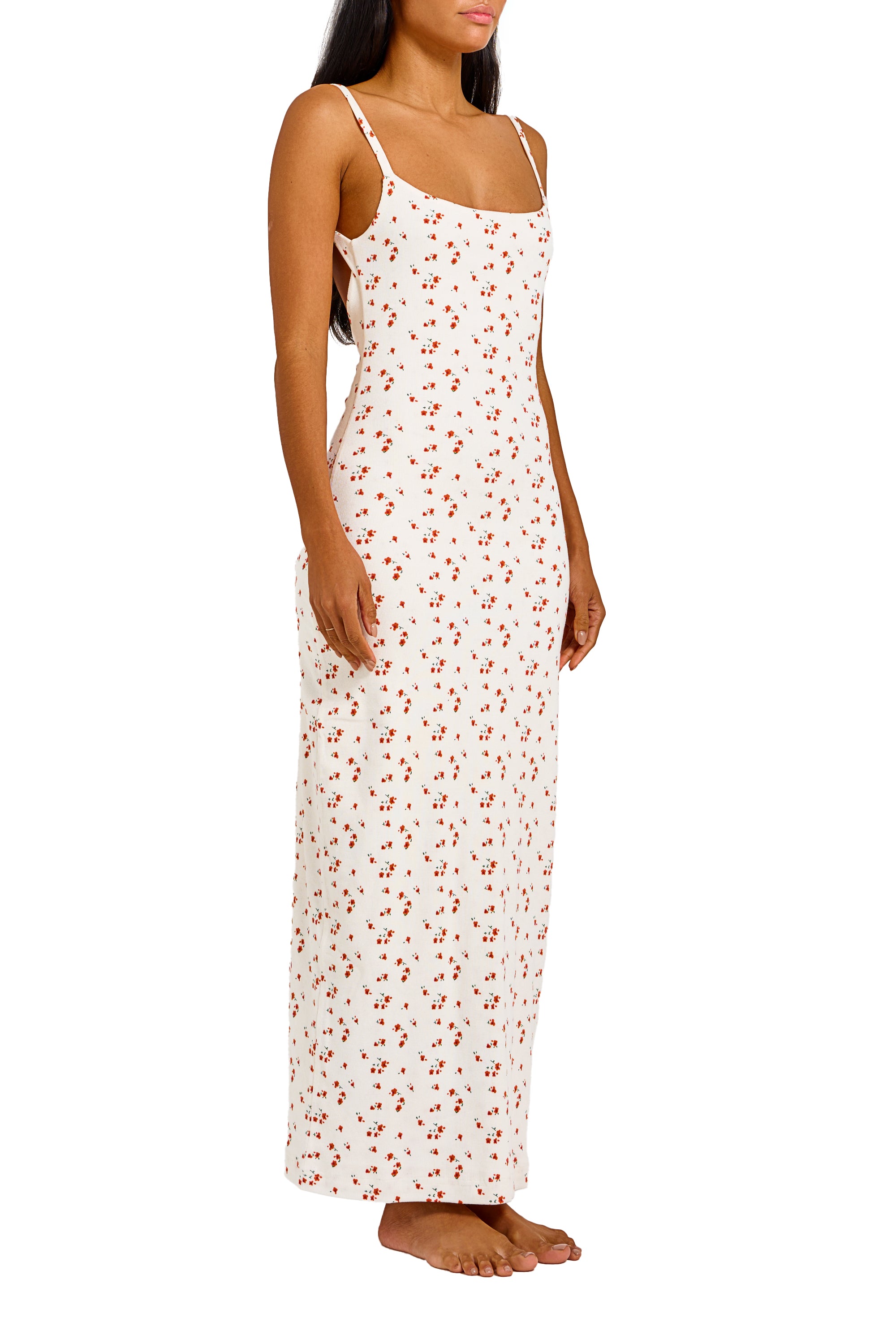 SQUARE NECK BACKLESS DRESS IN WHITE FLORAL