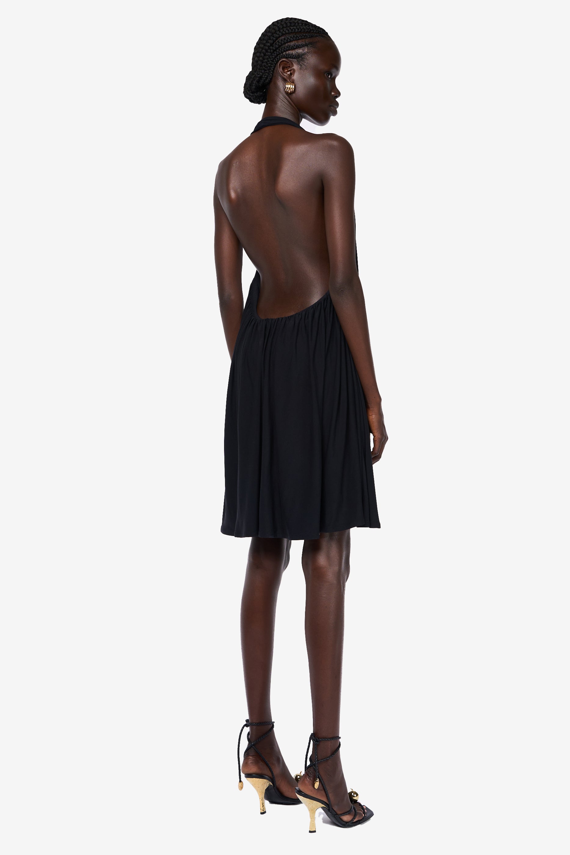 GATHERED BACKLESS MINI DRESS