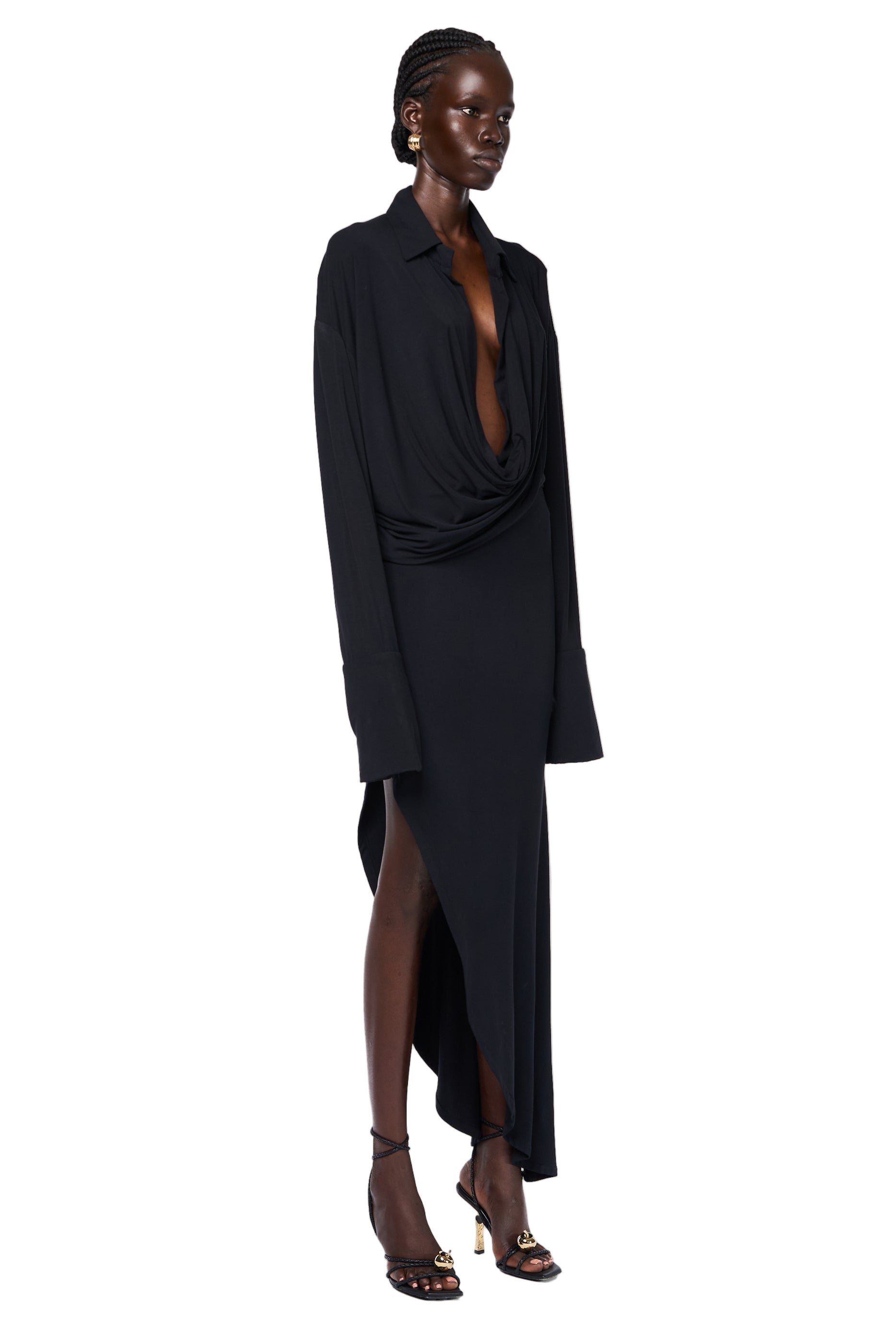 SHIRT DRAPED SLANTED DRESS