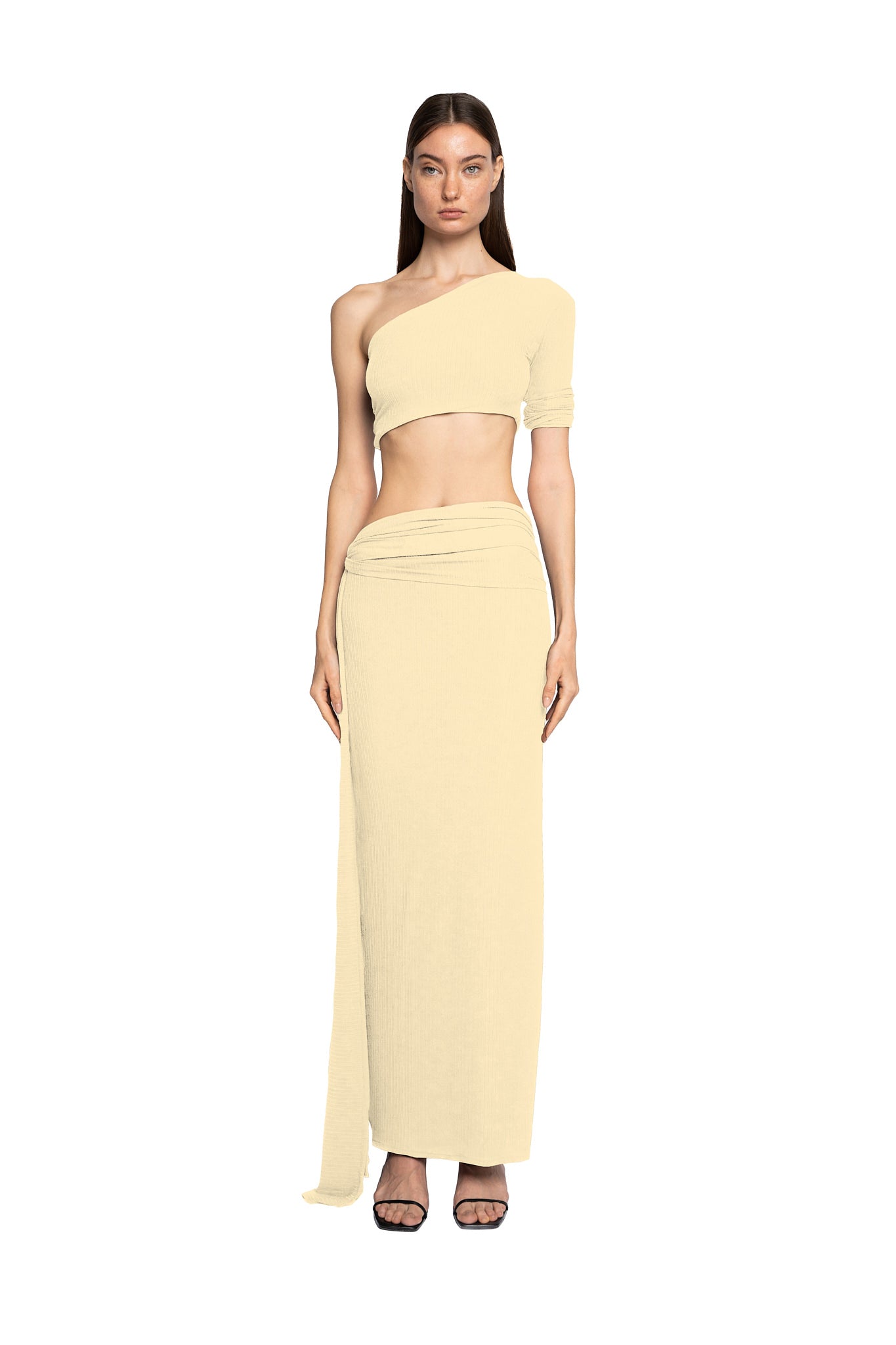 OFF SHOULDER SLANTED TUBE TOP IN VANILLA