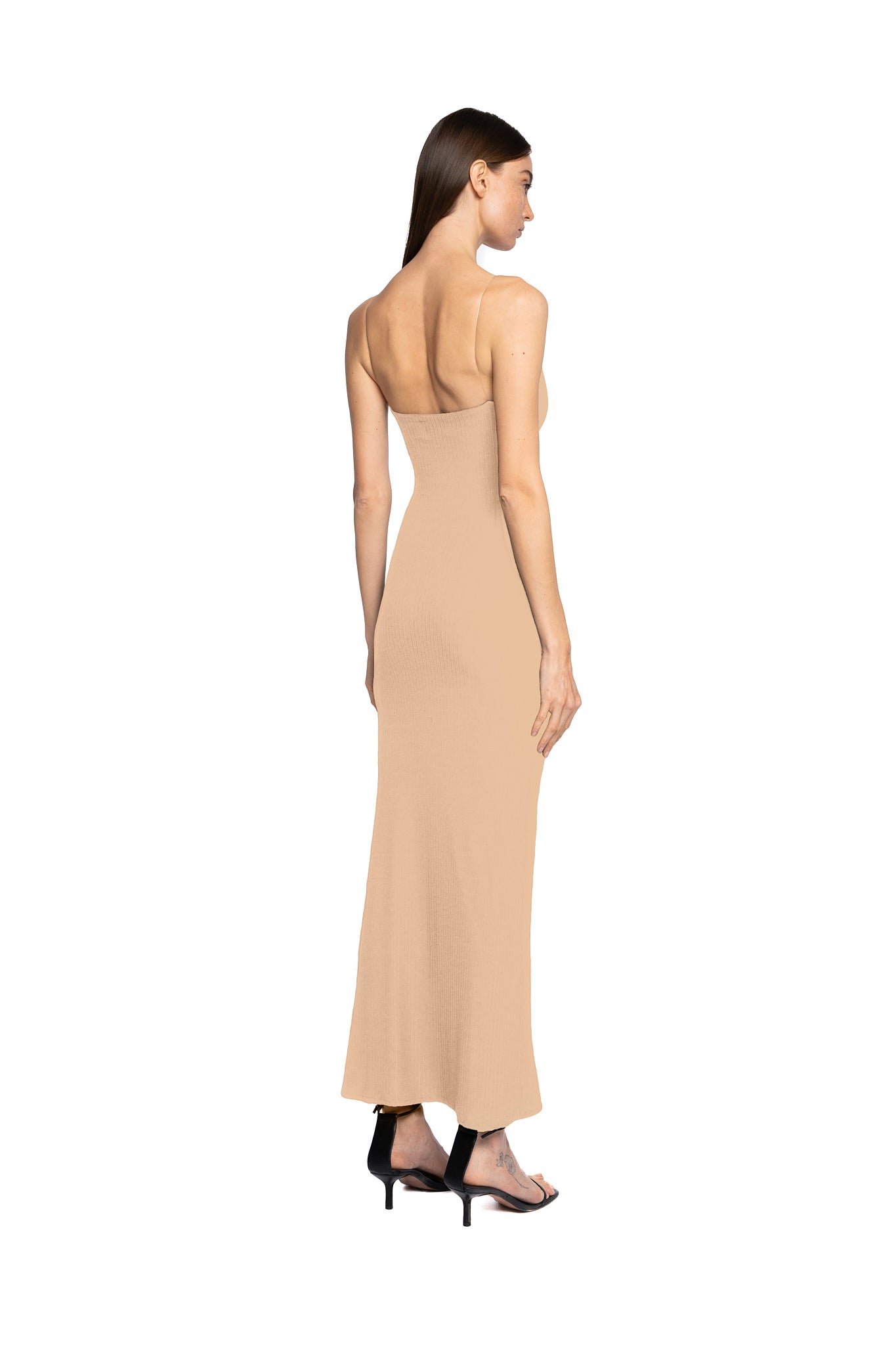 V-NECK WITH TRANSPARENT STRAPS STRAIGHT DRESS IN PINK SAND