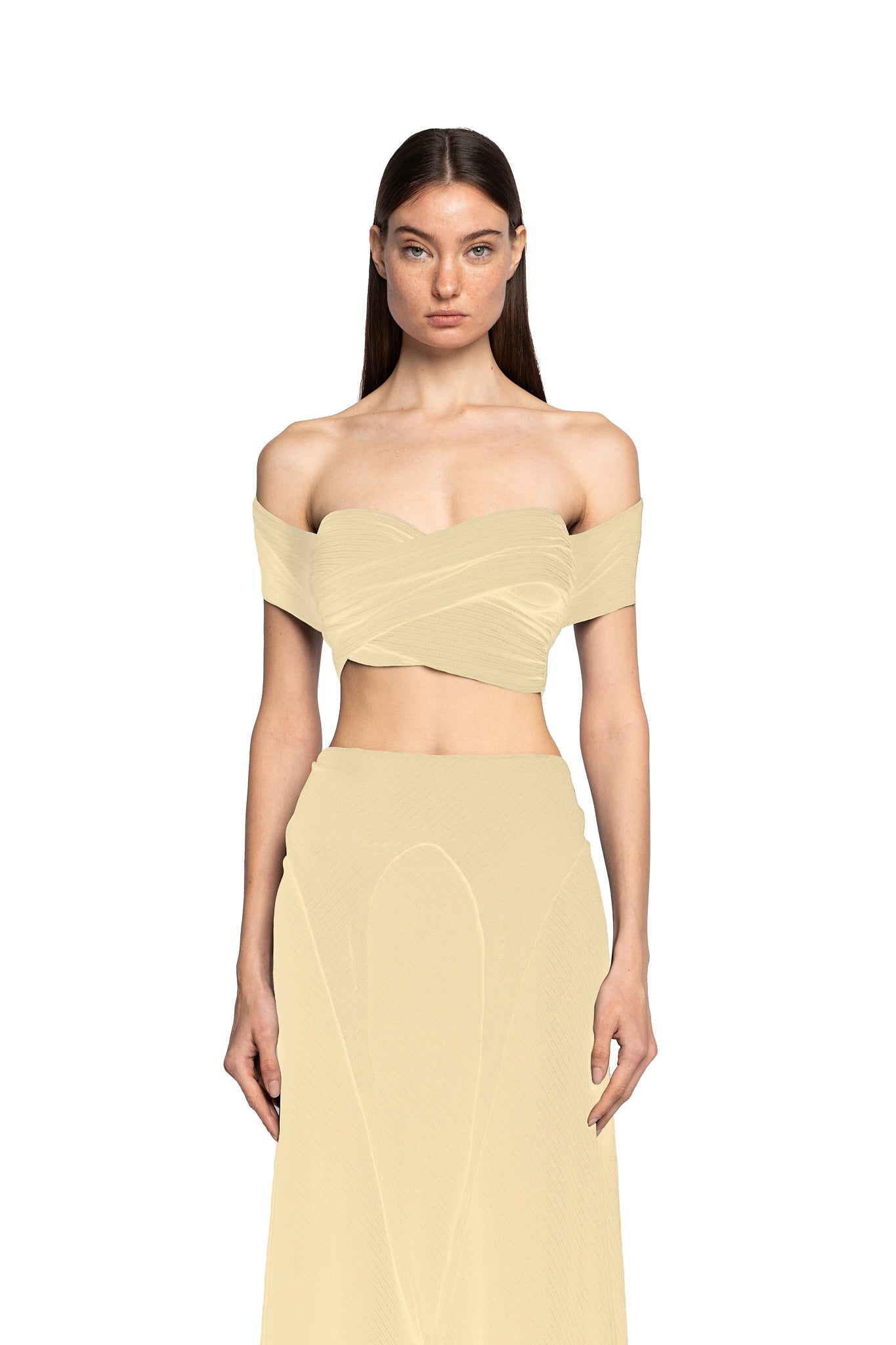 OFF SHOULDER DRAPED TOP IN VANILLA