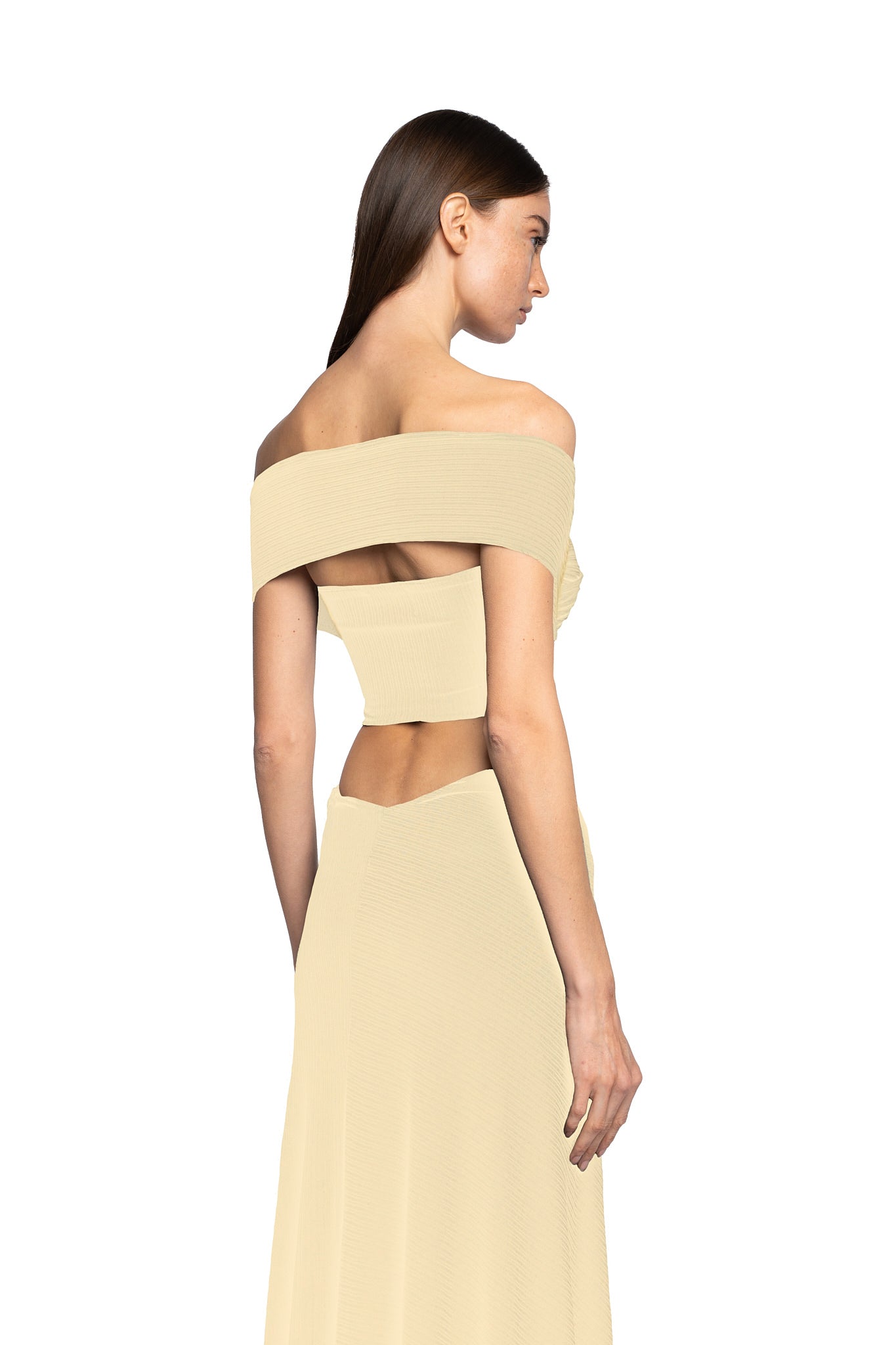 OFF SHOULDER DRAPED TOP IN VANILLA