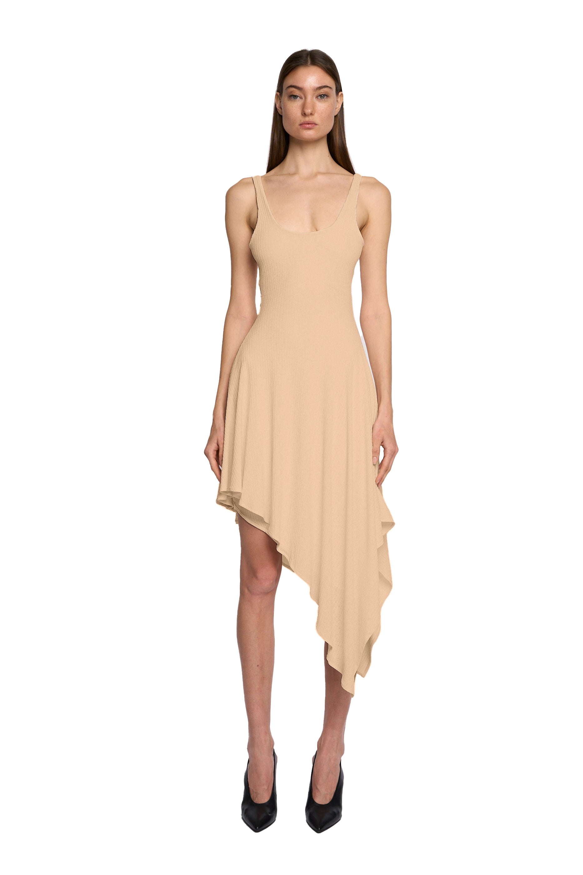 BIAS SQUARE NECK SLANTED DRESS IN PINK SAND