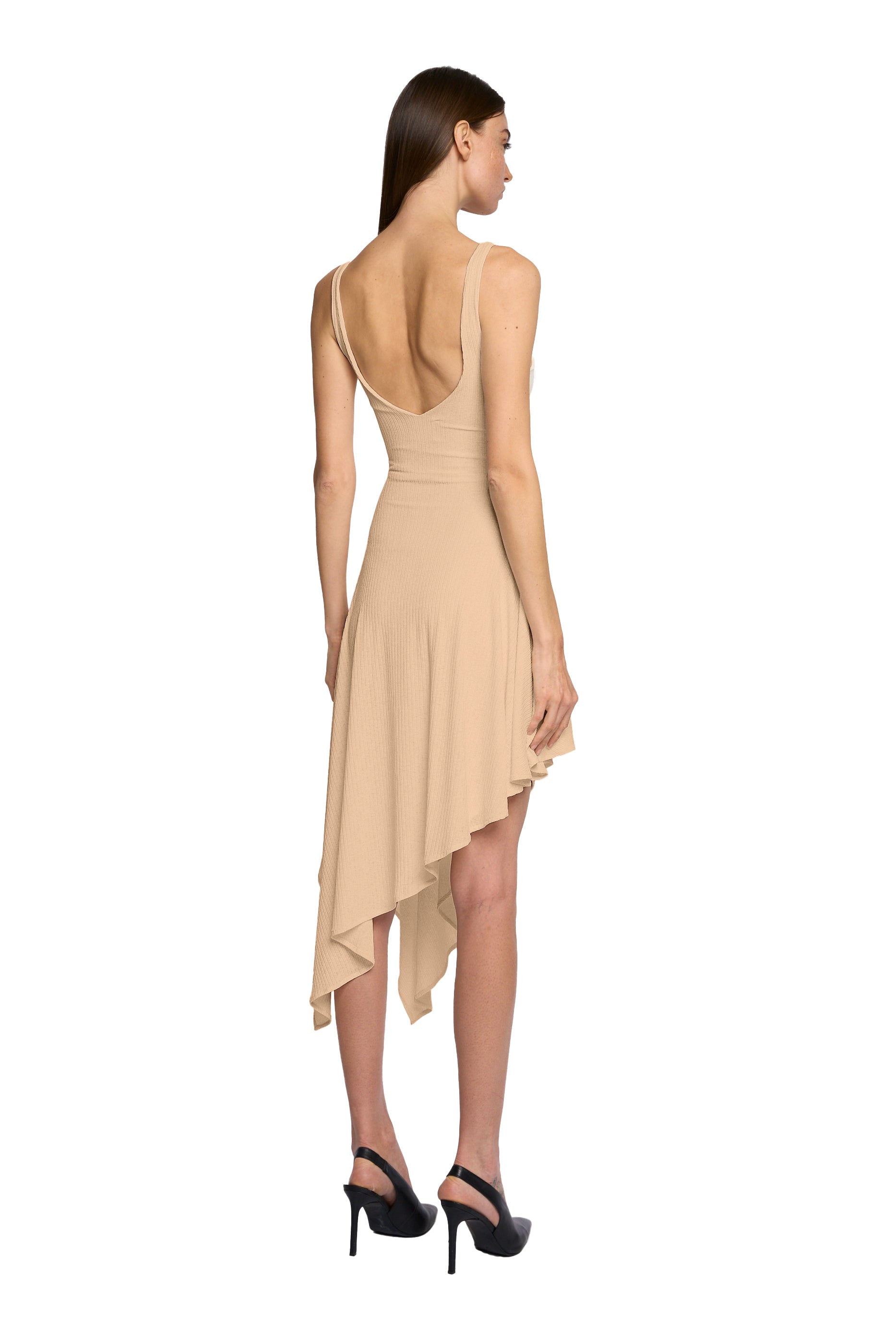 BIAS SQUARE NECK SLANTED DRESS IN PINK SAND