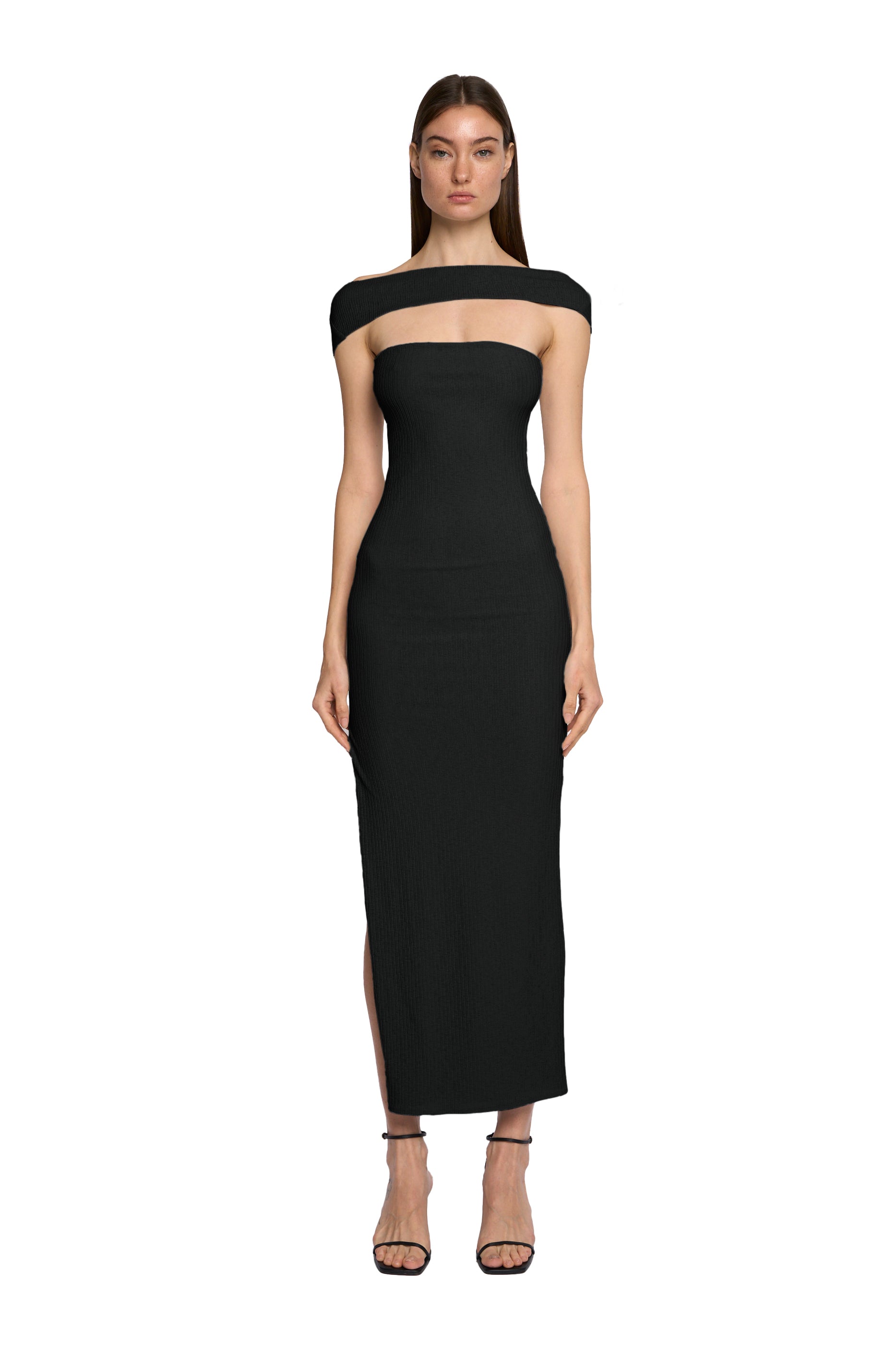 NECK TUBE DRESS IN PITCH BLACK