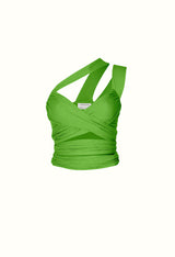 ELECTRIC GREEN DRAPED TIE TOP
