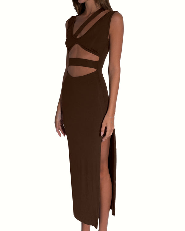 BROWN CUT-OUT DRESS
