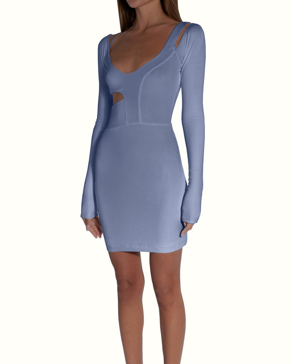 BABY BLUE CUT OUT LONG SLEEVE DRESS