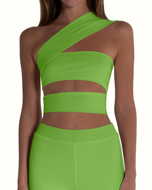ELECTRIC GREEN BANDAGE NECK TOP
