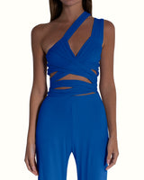 ELECTRIC BLUE DRAPED TIE TOP