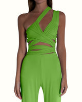 ELECTRIC GREEN DRAPED TIE TOP
